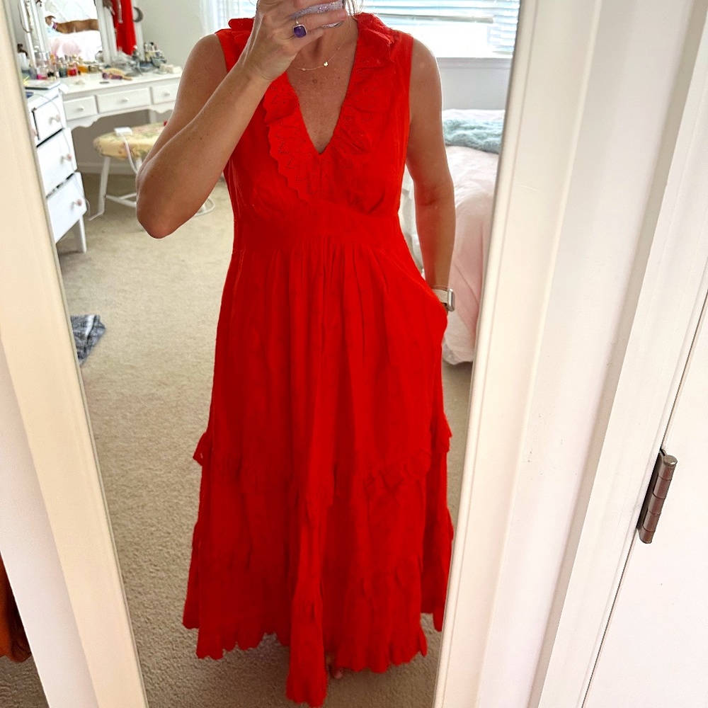 Boden Orange Eyelet Maxi Dress - Size 4